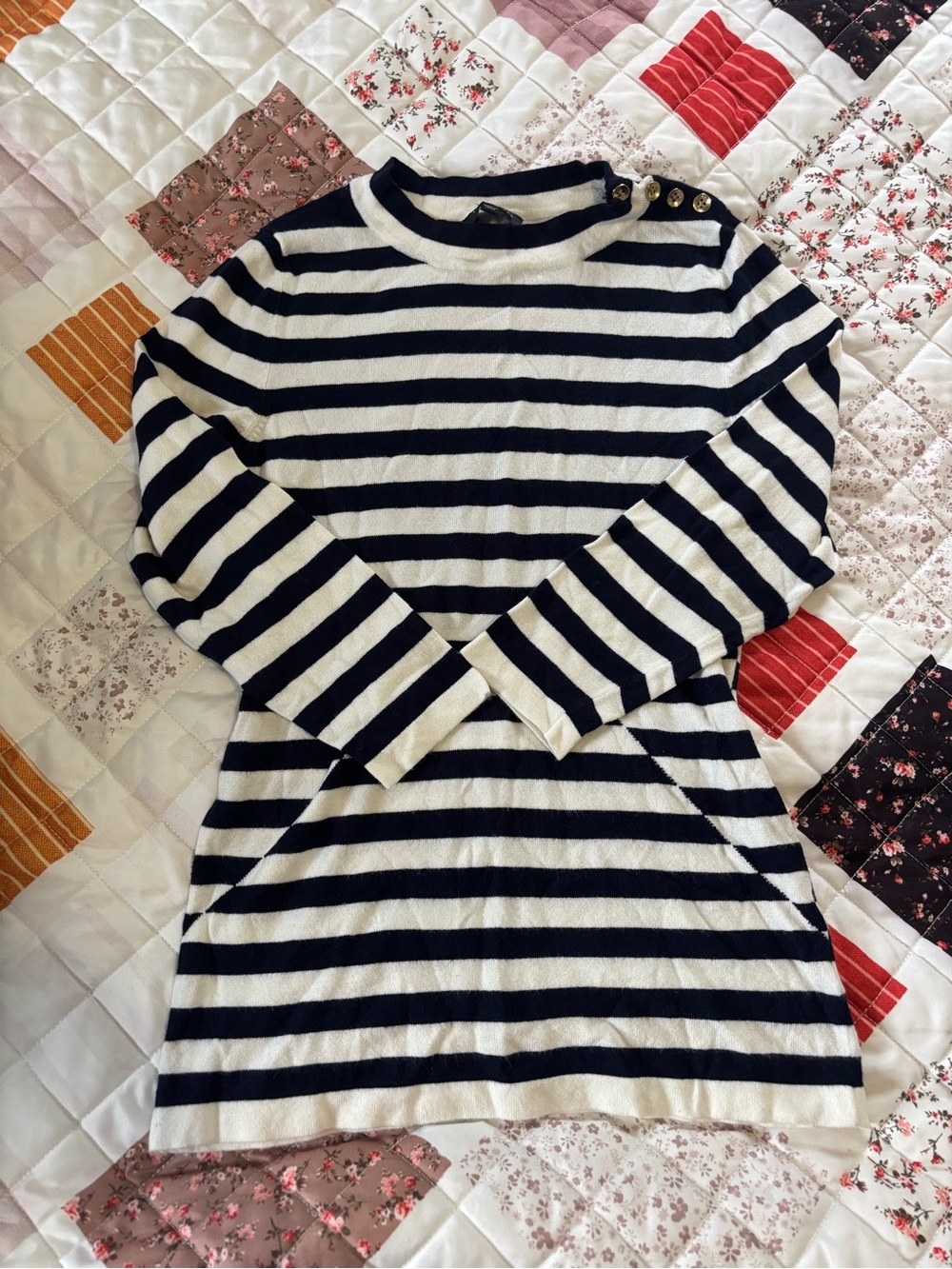 The Limited Navy and White Striped Long Sleeve Top with Shoulder Buttons